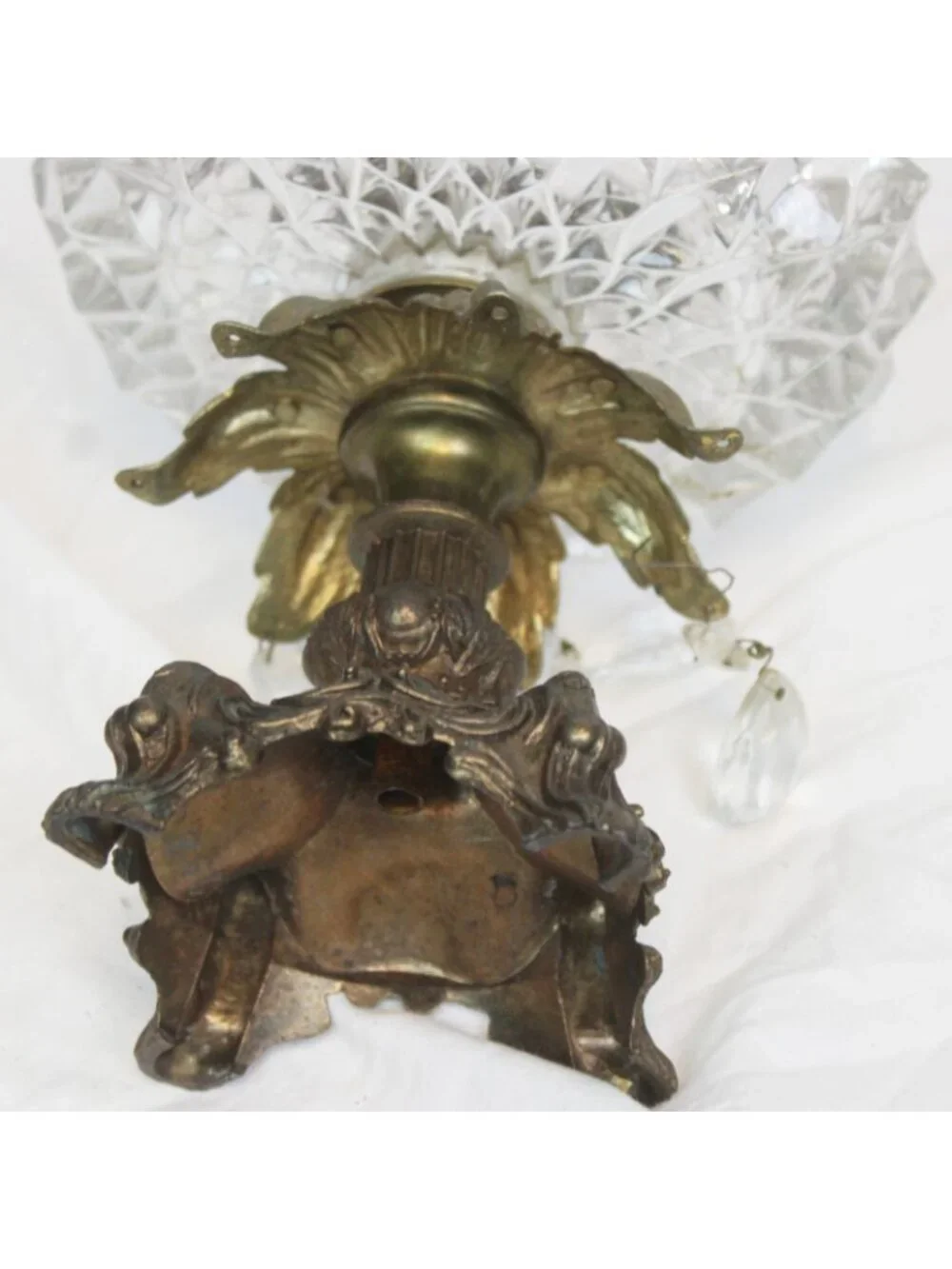 Vtg Hollywood Regency Footed Ash Tray Candy Nut Dish Compote Heavy Glass Metal